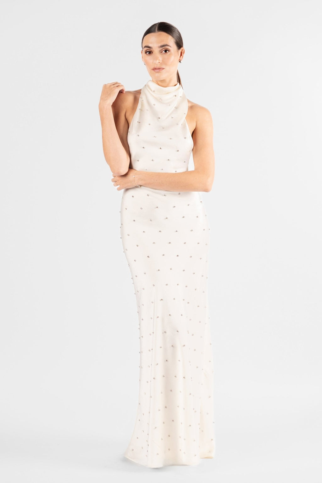 Kristina Dress in Ivory Crystal Satin