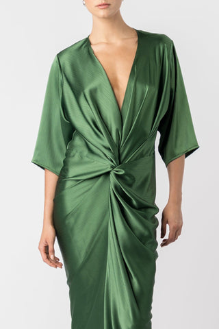 ALEX KIMONO-MATILDA-GREEN-MAXI-Dress- One Fell Swoop WITH SLEEVE - SHOT ON A WOMAN IN STUDIO. FRONT detail