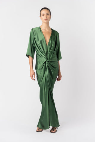 ALEX KIMONO - MATILDA - GREEN - MAXI - Dress- One Fell Swoop WITH SLEEVE - SHOT ON A WOMAN IN STUDIO. FRONT POSED SHOT 