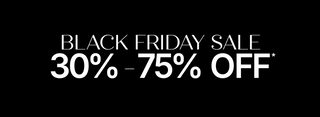 Black Friday sale banner with 30% to 75% off text on a black background