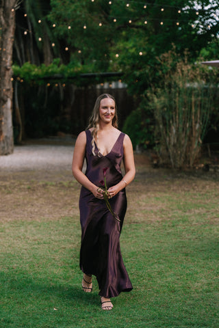 VICTORIA GOWN IN AUBERGINE