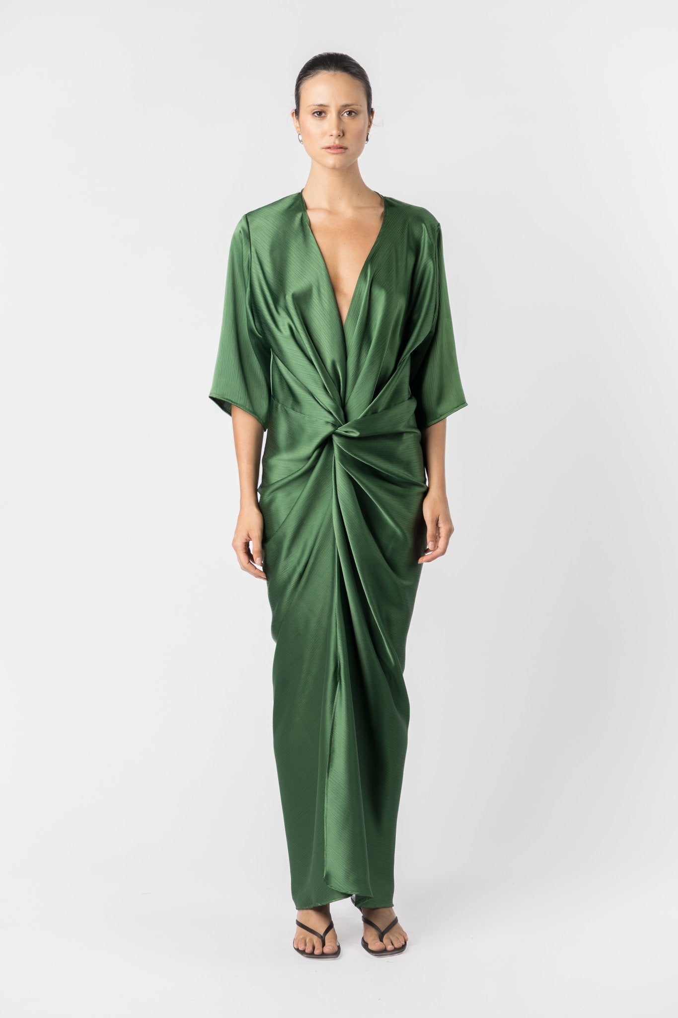 silkfred green dress Midi Dress Silkfred Satin Dress Satin Dress Green Dress Silkfred Florence Waterfall Wrap Dress In