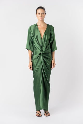 ALEX KIMONO - MATILDA - GREEN - MAXI - Dress- One Fell Swoop WITH SLEEVE - SHOT ON A WOMAN IN STUDIO. FRONT SHOT 