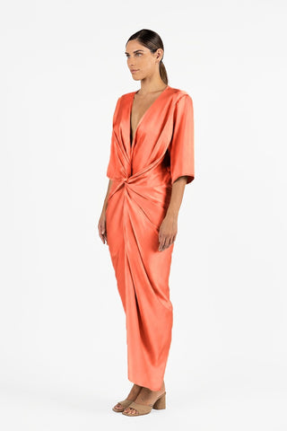 One Fell Swoop Alex Kimono in Clay side view showing plunge V neckline and centre waist twist