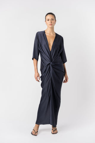 ALEX KIMONO SLEEVE MAXI IN NAVY SATIN - One Fell Swoop