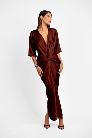 ALEX KIMONO SLEEVE MAXI - TERRA ROSA SATIN - One Fell Swoop