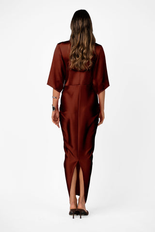 ALEX KIMONO SLEEVE MAXI - TERRA ROSA SATIN - One Fell Swoop