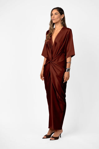 ALEX KIMONO SLEEVE MAXI - TERRA ROSA SATIN - One Fell Swoop