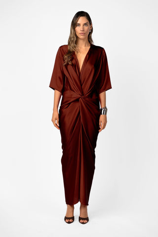 ALEX KIMONO SLEEVE MAXI - TERRA ROSA SATIN - One Fell Swoop