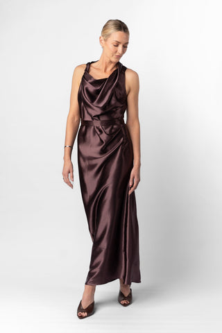 ALL & ONE DRESS WITH TIE IN AUBERGINE - One Fell Swoop