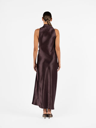 ALL & ONE DRESS WITH TIE IN AUBERGINE - One Fell Swoop