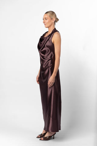 ALL & ONE DRESS WITH TIE IN AUBERGINE - One Fell Swoop