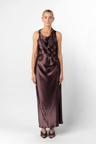 ALL & ONE DRESS WITH TIE IN AUBERGINE - One Fell Swoop