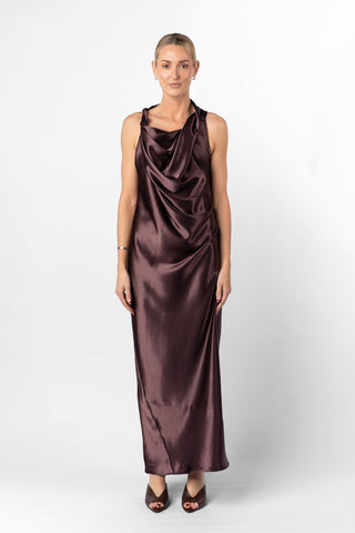 ALL & ONE DRESS WITH TIE IN AUBERGINE - One Fell Swoop
