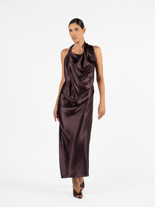 ALL & ONE DRESS WITH TIE IN AUBERGINE - One Fell Swoop