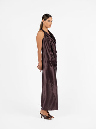 ALL & ONE DRESS WITH TIE IN AUBERGINE - One Fell Swoop