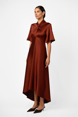 CLARION BELL SLEEVE MAXI – TERRA ROSA SATIN - One Fell Swoop