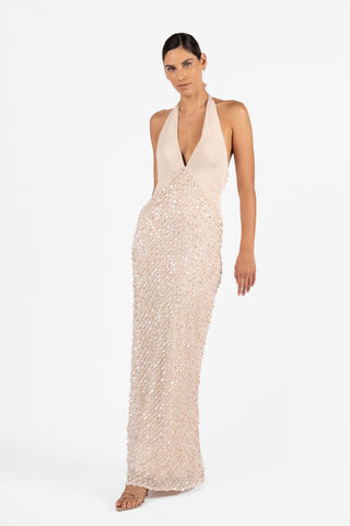 CLOE HALTER MAXI DRESS - CONCHA / SAND - One Fell Swoop