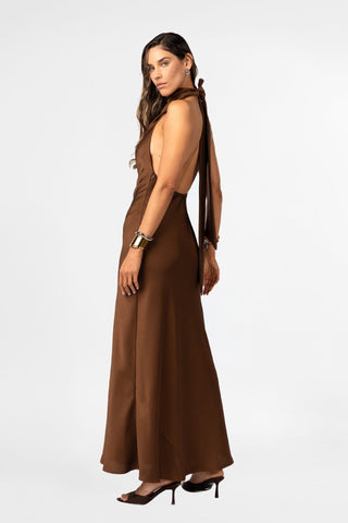 KRISTINA DRESS IN KOBICHA SATIN - MADE TO ORDER - One Fell Swoop