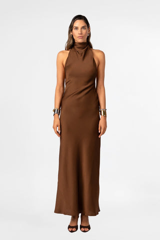 KRISTINA DRESS IN KOBICHA SATIN - MADE TO ORDER - One Fell Swoop