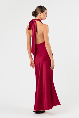 Kristina Dress in Venetian Red - open back detail, bias-cut maxi - One Fell Swoop