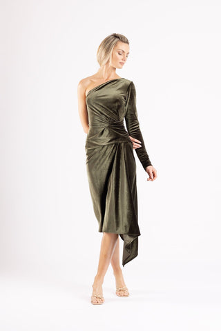 LETICIA DRESS IN BRACKEN VELOUR - One Fell Swoop