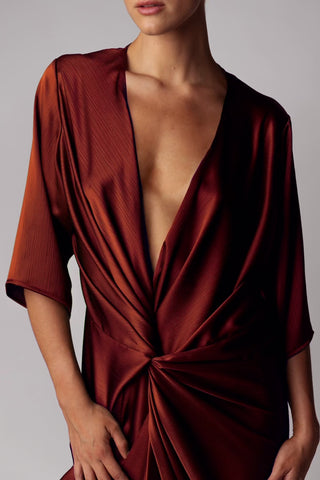 ALEX KIMONO SLEEVE MAXI - TERRA ROSA SATIN - One Fell Swoop