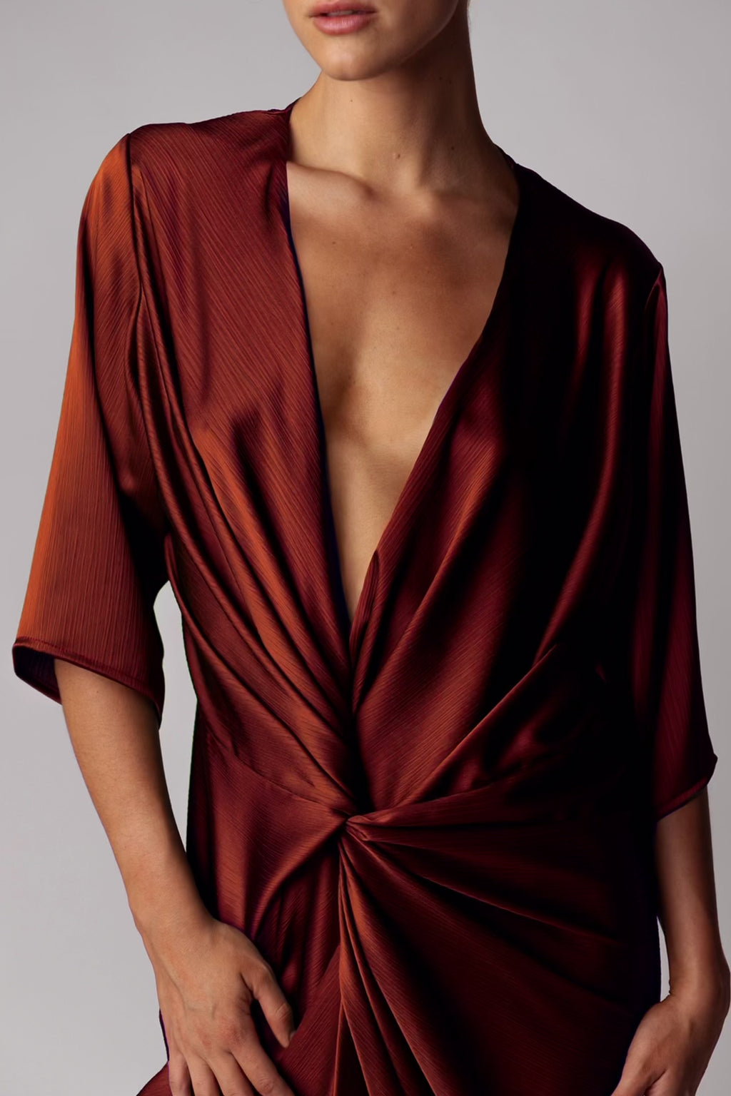 ALEX KIMONO SLEEVE MAXI - TERRA ROSA SATIN - One Fell Swoop