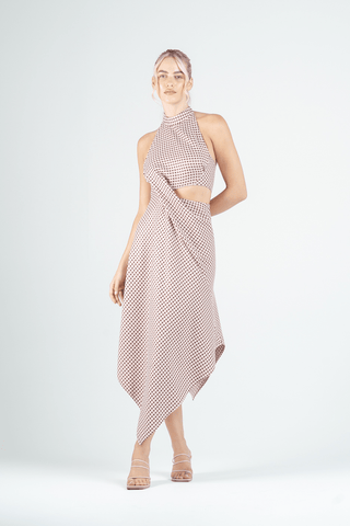 SIENNA DRESS IN PINK BROCADE - One Fell Swoop