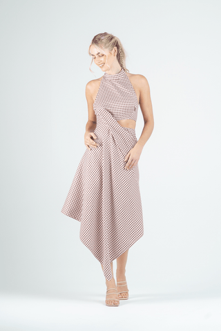 SIENNA DRESS IN PINK BROCADE - One Fell Swoop