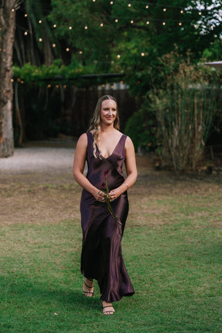 VICTORIA GOWN IN AUBERGINE - One Fell Swoop