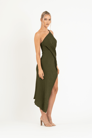 HARLEQUIN DRESS IN OLIVE LINE - One Fell Swoop
