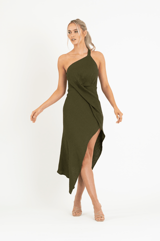 HARLEQUIN DRESS IN OLIVE LINE - One Fell Swoop